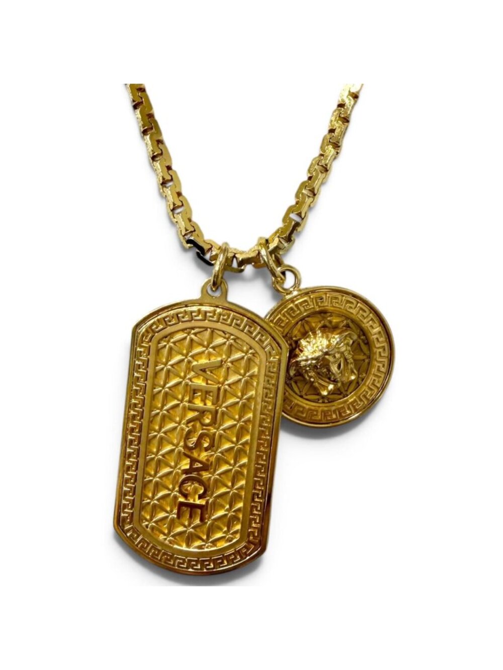 Versace Medusa Dog Tag Chain Necklace Gold